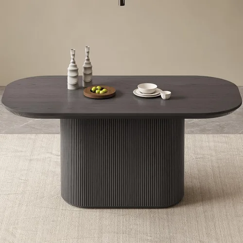 Miniatura 6 de Mesa de comedor ovalada de 63 pulgadas para 2-6 personas, mesa de cocina negra moderna, mesa de comedor rectangular de lujo, mesa de comedor