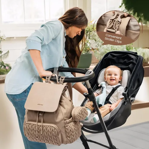 Miniatura 3 de LOVEVOOK Mochila para pañales, bolsa de bebé pequeña, bonita bolsa de pañales para bebé, elegante bolsa de viaje resistente al agua para mamá, Caqui