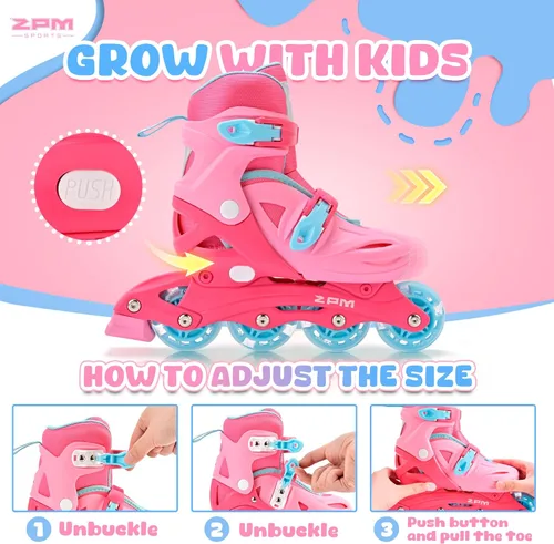 Miniatura 4 de 2PM SPORTS Patines en línea para niños y niñas de 4 a 8, 6 a 12 años, con ruedas iluminadas, cuchillas ajustables para niños y jóvenes principiantes