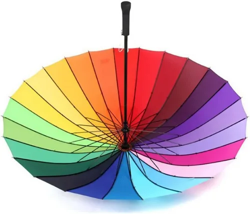 Miniatura 10 de 24k color arco iris paraguas moda mango largo recto anti-UV sol/lluvia stick paraguas manual grande parasol