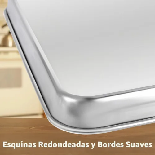 Miniatura 7 de Juego de bandejas para hornear de 3 piezas, bandejas para hornear de acero inoxidable resistentes, hojas para galletas y bandejas de cocina