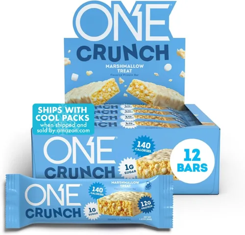 ONE - Barras de proteína crujientes, sabor malvavisco, barras de proteína sin gluten con 12 g de proteína y 1 g de azúcar, productos básicos de