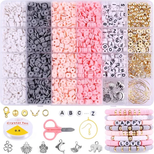 Miniatura 13 de Wuollgess Juego de 3500 cuentas de arcilla pastel para hacer pulseras, cuentas heishi de macarrón de polímero para joyas, kit de pulsera de amistad