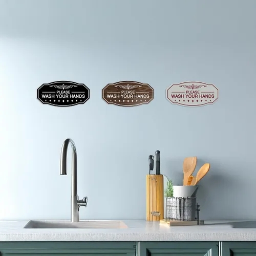 Miniatura 5 de Signs ByLITA Letrero de Victorian Please Wash Your Hands (plata cepillada) - Grande Brushed Silver
