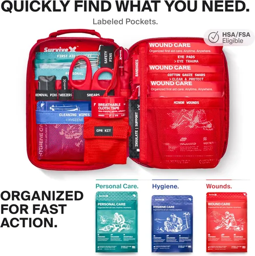 Miniatura 3 de SurviveX Pequeño kit de primeros auxilios para automóvil, viajes y hogar – Kit de emergencia para senderismo, camping, mochilero y al aire libre
