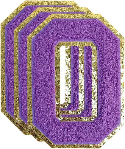 Miniatura 122 de 3 parches de números de chenilla negra, tamaño grande de 4-1/2" parches de números para planchar, parches universitarios para ropa, 8" Borde oro rosa
