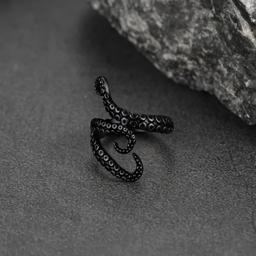 Miniatura 8 de FaithHeart Anillo de tentáculo de pulpo, unisex, de pez diablo, anillos punk, para hombres y mujeres, acero inoxidable, chapado en oro de 18
