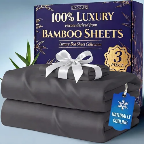 Miniatura 16 de DECOLURE 100% Viscosa derivada de bambú, juego de sábanas tamaño King de 4 piezas, lujosas sábanas naturalmente frescas, juego de cama ultra suave