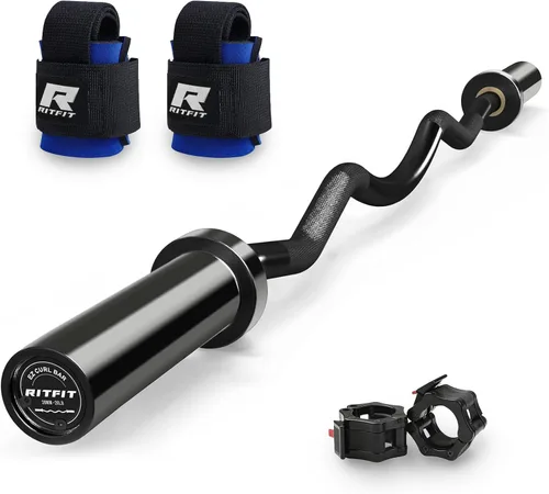 Miniatura 9 de RitFit Barra de rizo EZ de 2 pulgadas con pesas, barra olímpica de capacidad de 350 libras para bíceps y tríceps, entrenamiento de fuerza