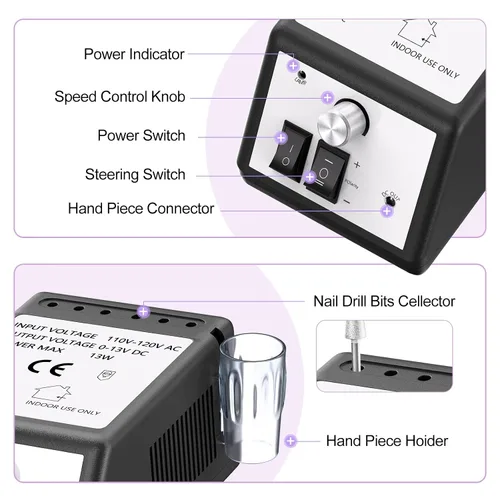 Miniatura 4 de JIASHENG Taladro de uñas profesional, 20000 rpm, máquina de taladro eléctrico de uñas, lima de uñas electrónica, para uñas acrílicas, uñas de gel