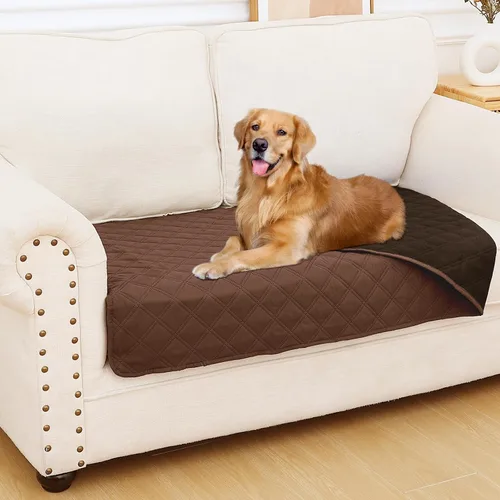 Miniatura 31 de Smiry Funda impermeable para cama de mascota, suave y lavable, para muebles, cama, sofá, reversible, a cuadros (30 x 53 pulgadas, color beige/beige)