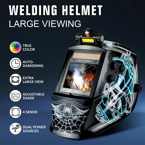 Miniatura 2 de TRQWH Welding Helmet Auto Darkening Large Viewing True Color Solar Powered Welding Mask with 4 Arc Sensor Adjustable Wide Shade Range 4~5-8/9-13