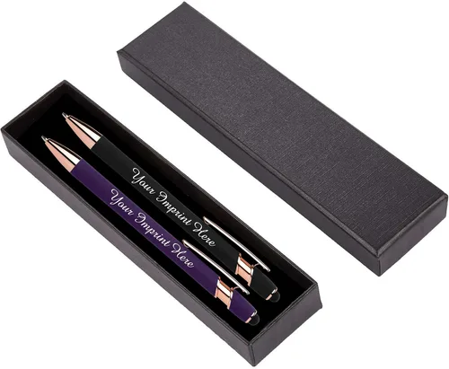 Miniatura 9 de ExpressDesigns™ - Juego de regalo de bolígrafos personalizados - Paquete de 2 bolígrafos de metal suave al tacto de oro rosa con caja de regalo