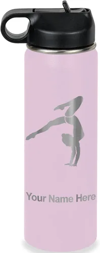 Miniatura 75 de LaserGram Botella de agua personalizada, soporte de mano de gimnasta, acero inoxidable de doble pared aislada al vacío con popote superior, regalo