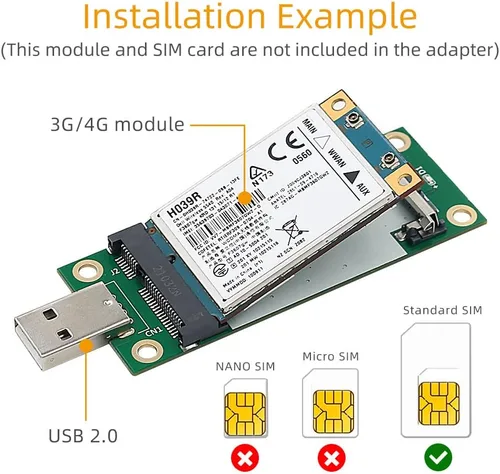 Miniatura 5 de Mini adaptador PCI-E a USB con ranura para tarjeta SIM para transferencia de módulo a interfaz USB