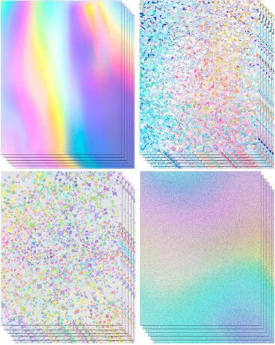 24 Hojas de Cartulina Holográfica 8.5 x 11, 250gsm/92lb Cartulina Metálica con Purpurina, Papel Espejo Iridescente Brillante, Cartulina Gruesa para