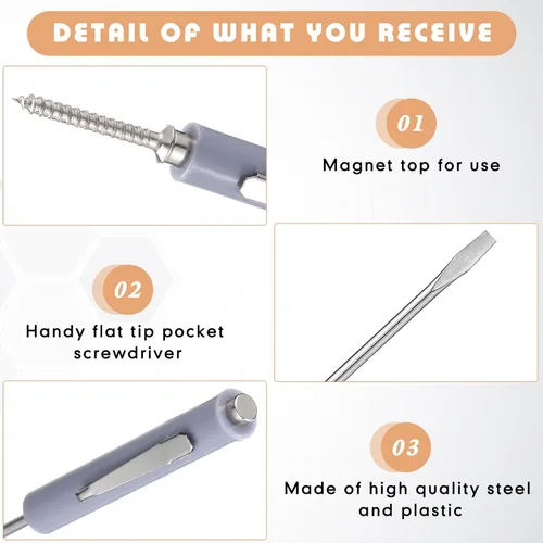 Miniatura 4 de Honoson 10 Piezas de Destornillador de Bolsillo Mini con Parte Superior y Clips de Bolsillo Magnéticos, Destornillador Pequeño Ranurado con Cabeza