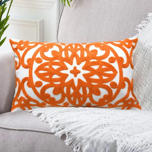 Miniatura 5 de Alysheer Funda de cojín decorativa lumbar bordada de 12 x 20 pulgadas, patrón clásico bohemio de mandala bordado de algodón, funda rectangular