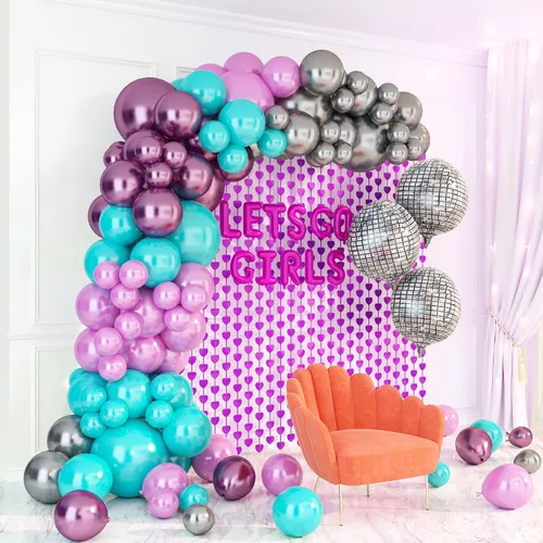 Miniatura 6 de HOUSE OF PARTY Paquete de 2 cortinas de papel de aluminio de corazón rosa intenso, cortinas decorativas para despedida de soltera, fondos temáticos
