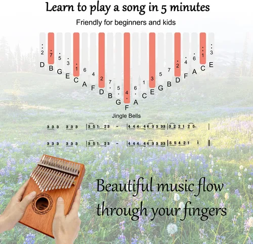 Miniatura 3 de YUNDIE - Piano de pulgar Kalimba, portátil de 17 teclas con martillo de afinación e instrucciones, instrumentos musicales, regalo de cumpleaños