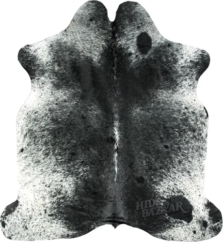 HIDES BAZAAR Alfombra de piel de vaca negra con sal y pimienta, alfombra blanca y negra de primera calidad para sala de estar y más, alfombra única