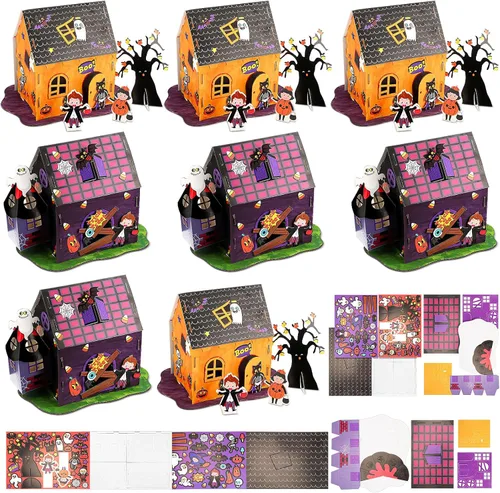 Shappy Juego de 8 juegos de manualidades de casa embrujada de Halloween, haz tu propia casa embrujada, calcomanías de Halloween para niños y