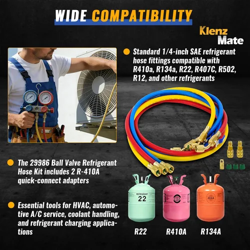 Miniatura 5 de Mangueras HVAC 29986 Plus II de 1/4 pulgadas, ranura de alivio de presión personalizada, adaptador de conversión R-410A, mangueras compactas