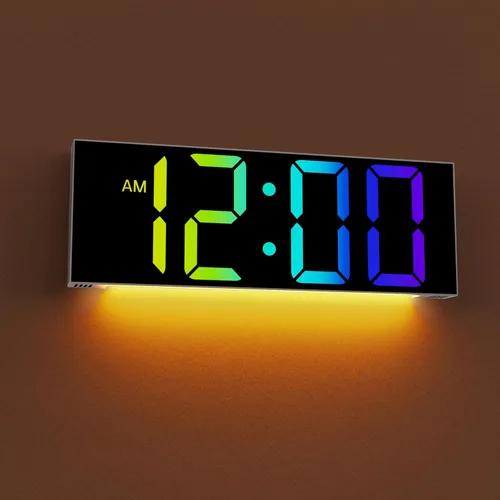 JALL Reloj de pared digital grande de 12'', pantalla de números LED grande, colores RGB, DST, luz nocturna para aula, sala de estar, dormitorio