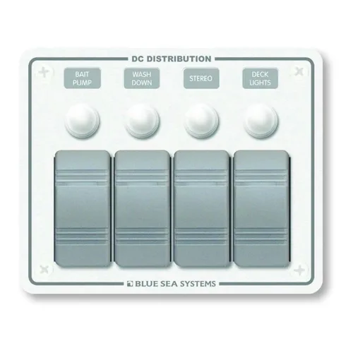 Blue Sea Systems 8272 Contura Resistente al Agua 12V DC Disyuntor Panel - Blanco 4 Posiciones