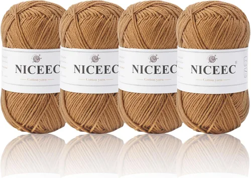 Miniatura 24 de NICEEC 4 madejas de hilo de algodón suave para bebé, 4 capas, manualidades DIY, peso fingering, hilo para manta para ganchillo y tejido, total 700