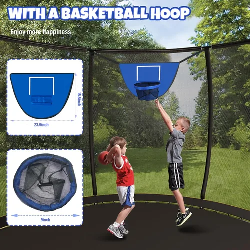 Miniatura 2 de Kiivakii Trampolín de 12, 14, 16 pies, trampolines grandes para exteriores para niños y adultos, trampolines recreativos con aro de baloncesto