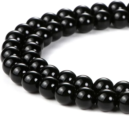 Miniatura 84 de Cuentas de ónix negro BEADNOVA con cuentas de cristal natural, piedras preciosas, redondas, sueltas, curativas de energía con cordón elástico de 01)