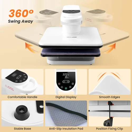 Miniatura 9 de AKEYDIY Prensa de calor de 15 x 15, máquina de prensa de calor automática de doble estación para camisetas, prensa digital de sublimación