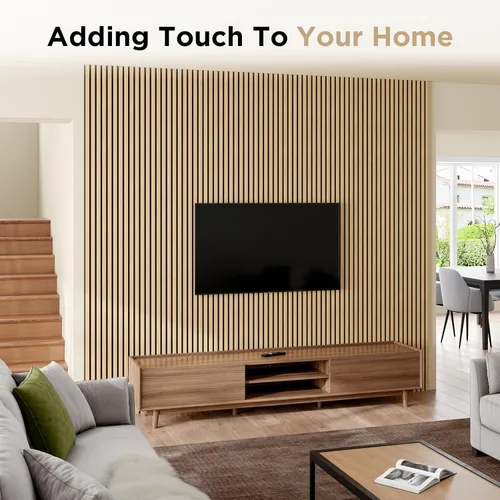 Miniatura 7 de Paneles acústicos de listones de madera, 94" x 23.6" cada panel de pared de listones de madera insonorizado - roble blanco, paquete de 2