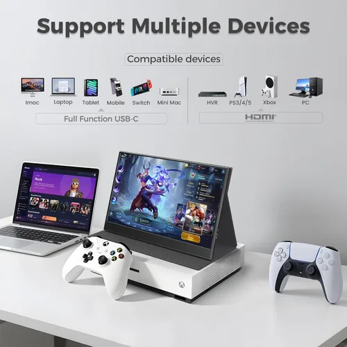 Miniatura 3 de UFYQL Monitor portátil para computadoras portátiles, pantalla IPS FHD 1080P de 15.6 pulgadas, altavoces integrados, USB-C/HDMI, incluye funda
