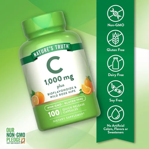 Miniatura 3 de Vitamina C de 1000 mg 100 cápsulas con rosa silvestre HIPS y bioflavonoides Suplemento sin OMG y sin gluten por Nature's Truth