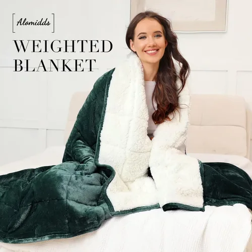 Miniatura 6 de Alomidds Manta con Peso para Adultos, Tamaño Twin 12 lbs Mantas con Peso, Manta Pesada con Forro Polar Suave y Brillante Reversible y Sherpa Cálido