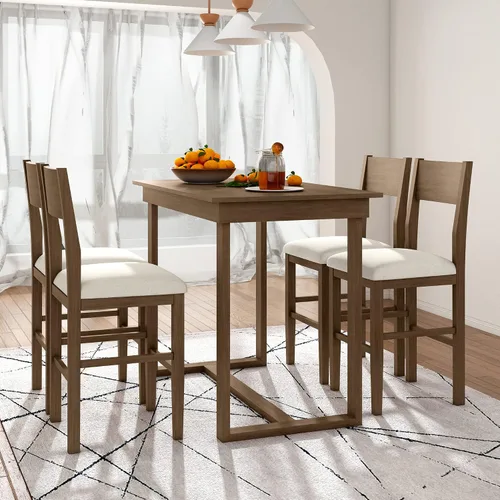 Miniatura 14 de Elegante juego de comedor de 5 piezas de altura de mostrador, mesa clásica elegante y 4 sillas, adecuado para cocina, comedor, apartamento Espresso