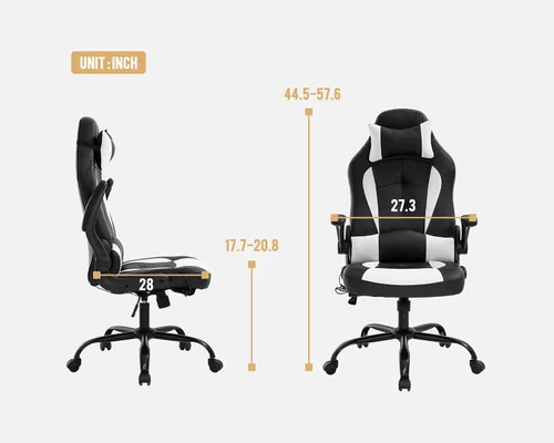 Miniatura 3 de Silla ergonómica para juegos de PC, silla de oficina para computadora con reposabrazos, reposacabezas y soporte lumbar, respaldo alto, silla Blanco