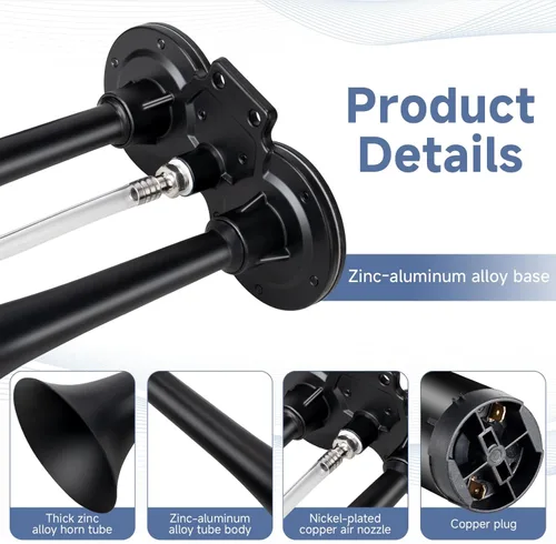 Miniatura 3 de FARBIN - Bocina de tren fuerte para coche de 12 V, bocina de aire de 150 dB súper fuerte, bocina de doble trompeta para camión con compresor y botón
