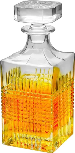 Decantador de vidrio de 25 onzas con tapón geométrico hermético, decantador de whisky para vino, bourbon, brandy, licor, jugo, agua, enjuague bucal,