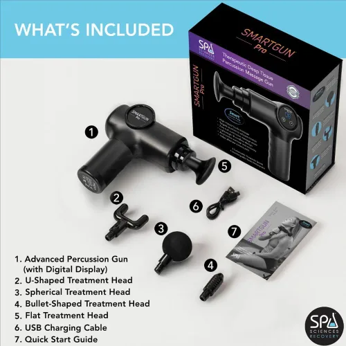 Miniatura 3 de SPA SCIENCES - SmartGun Pro - Masajeador terapéutico de percusión de tejido profundo - para dolor muscular - con cabezales intercambiables y 8 Negro