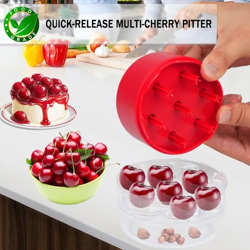 Miniatura 3 de Removedor de pozos de cerezas, herramienta de eliminación de múltiples núcleos de cereza con diseño de bloqueo que ahorra espacio, removedor