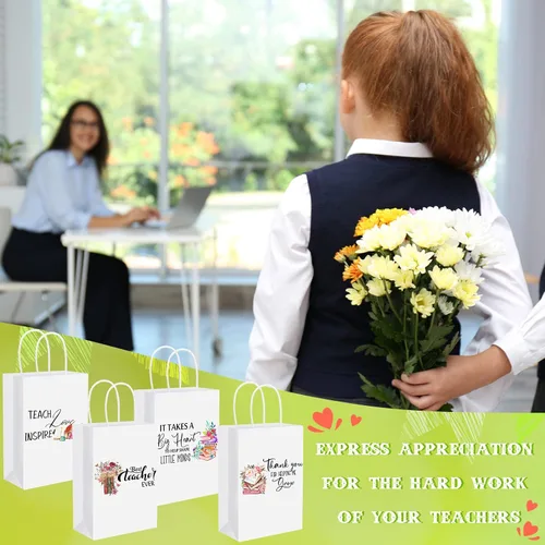 Miniatura 7 de Fumete 24 bolsas de regalo para profesores de fin de año con asa, bolsas de regalo de fiesta de agradecimiento, paquete de regalo para el mejor