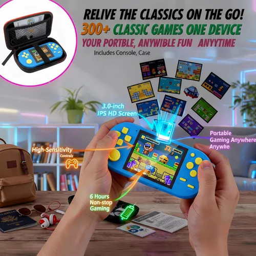 Miniatura 7 de Consola de juegos portátil de 16 bits, pantalla HD de 3 pulgadas, juegos retro 300 en 1, reproductor de videojuegos clásico portátil para niños