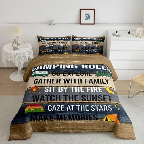 Miniatura 2 de Juego de edredón de reglas de campamento para niños, juego de ropa de cama rústica de granja, tamaño Queen, funda de edredón acolchado para niños
