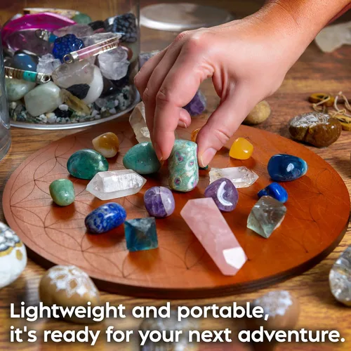 Miniatura 6 de Tablero de rejilla de cristal para piedras, tablero de geometría sagrada de flor de la vida de 10 pulgadas de diámetro, amplifica el poder de tus