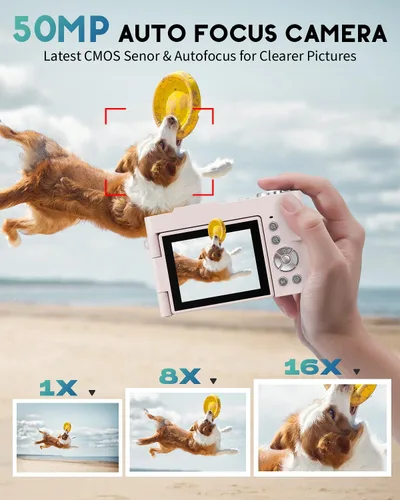 Miniatura 3 de Cámara digital 4K para fotografía, cámara de videoblogs de 50 megapíxeles para YouTube, cámaras compactas con pantalla giratoria de 2.8" de 180°