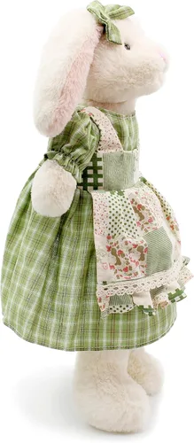 Miniatura 3 de Oitscute Pequeño y suave conejo de peluche de 15 pulgadas, juguete para bebés y niñas (conejo blanco con vestido a cuadros verde)