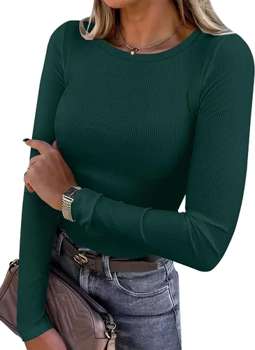 Miniatura 21 de ANRABESS - Camisetas de manga larga para mujer, de punto acanalado, ajustadas, básicas, 2025, informales, para usar a capas o debajo del uniforme